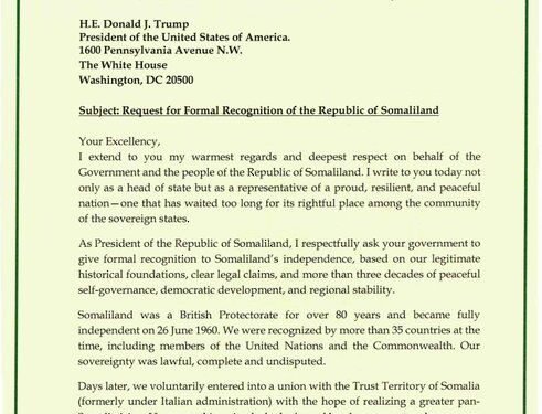 Somaliland President Sends Formal Letter to Donald Trump Requesting U.S. Recognition